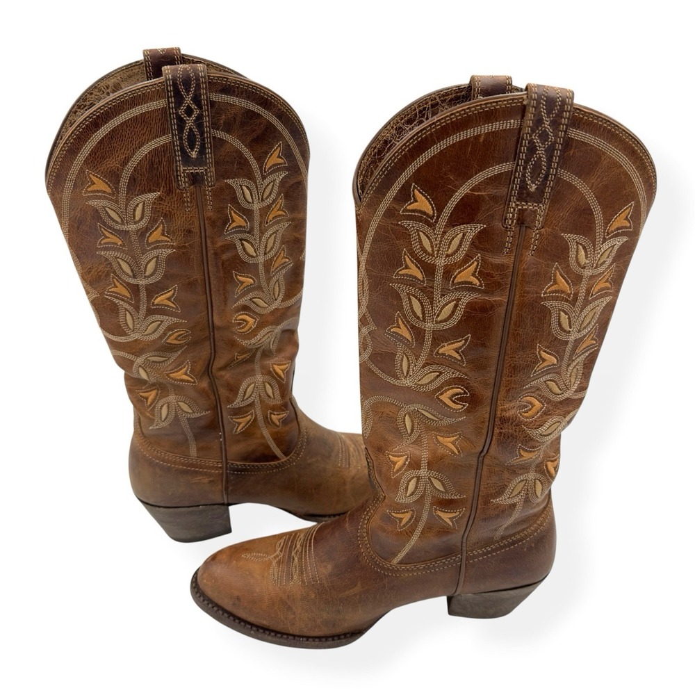 ARIAT Desert Holly Women's 6.5 B Embroidered Leather Cowgirl Boot Block Heel 13"
